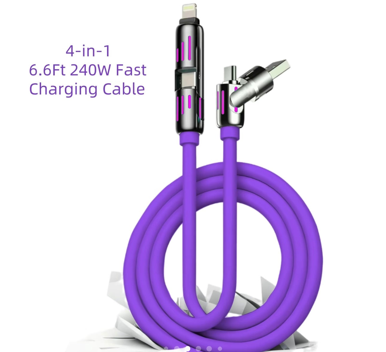 Brite Lights 4-in-1 Charging Cable | 6.6ft Multi USB Fast Charger | Type-C, Lightning, Micro | Free Shipping