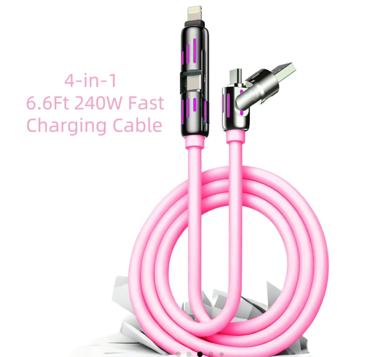 Brite Lights 4-in-1 Charging Cable | 6.6ft Multi USB Fast Charger | Type-C, Lightning, Micro | Free Shipping