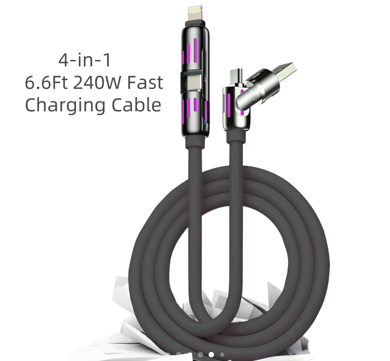Brite Lights 4-in-1 Charging Cable | 6.6ft Multi USB Fast Charger | Type-C, Lightning, Micro | Free Shipping