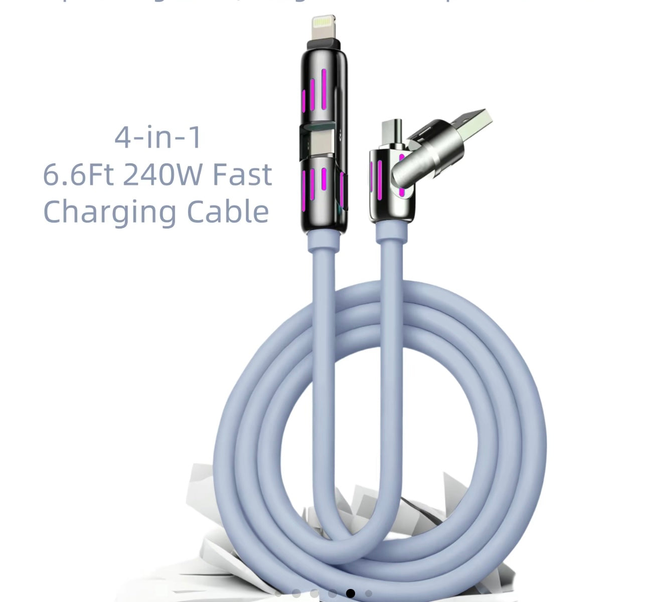 Brite Lights 4-in-1 Charging Cable | 6.6ft Multi USB Fast Charger | Type-C, Lightning, Micro | Free Shipping