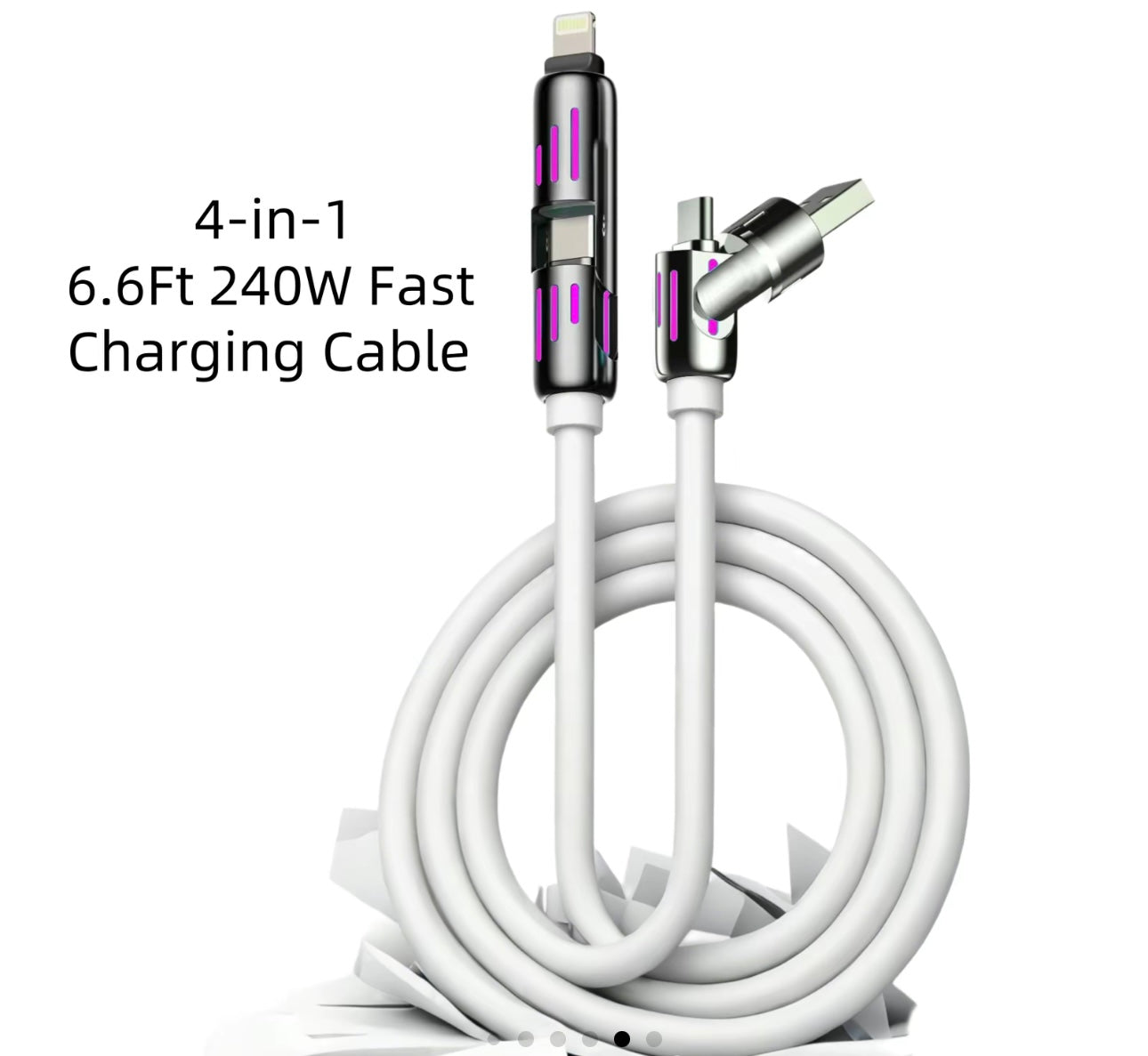 Brite Lights 4-in-1 Charging Cable | 6.6ft Multi USB Fast Charger | Type-C, Lightning, Micro | Free Shipping