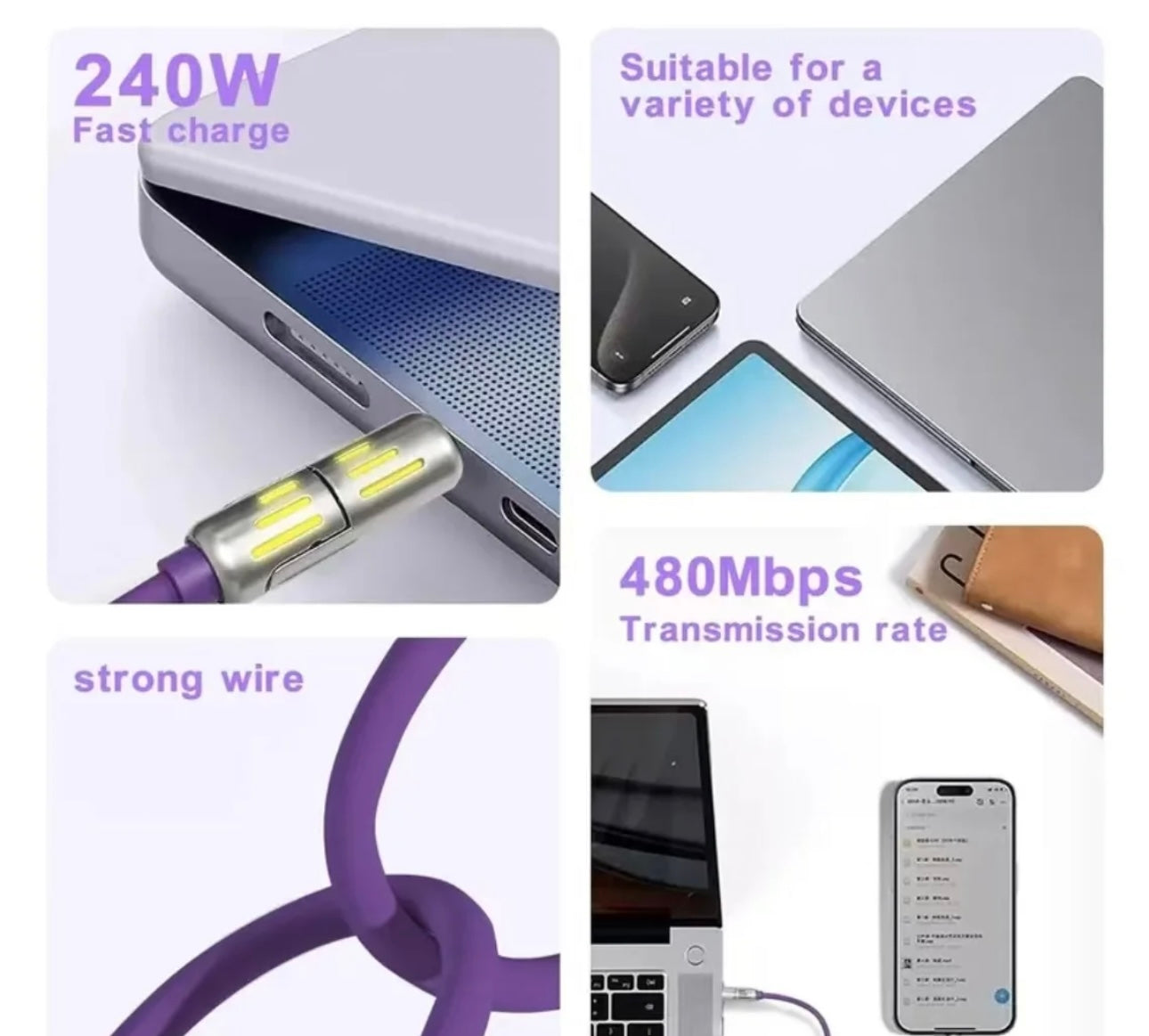 Brite Lights 4-in-1 Charging Cable | 6.6ft Multi USB Fast Charger | Type-C, Lightning, Micro | Free Shipping