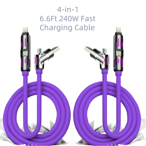 Brite Lights 4-in-1 Charging Cable | 6.6ft Multi USB Fast Charger | Type-C, Lightning, Micro | Free Shipping
