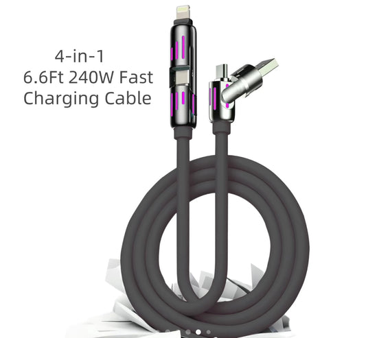 Brite Lights 4-in-1 Charging Cable | 6.6ft Multi USB Fast Charger | Type-C, Lightning, Micro | Free Shipping