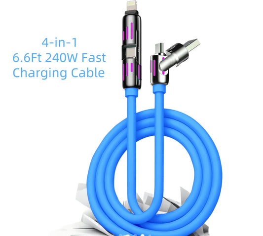 Brite Lights 4-in-1 Charging Cable | 6.6ft Multi USB Fast Charger | Type-C, Lightning, Micro | Free Shipping